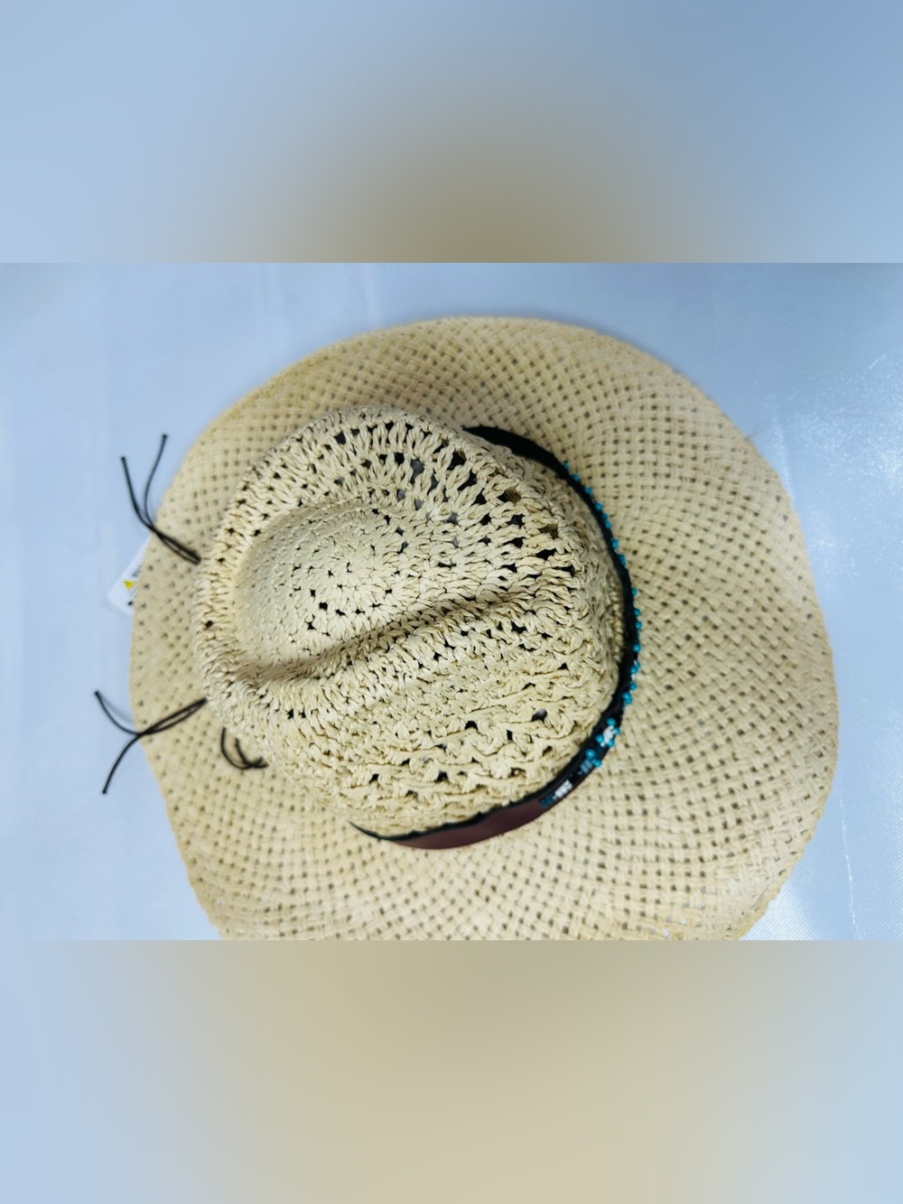 Source Unknown Natural Straw Sun Hat with Blue Floral Band - Picture 9 of 11